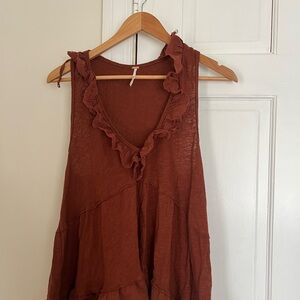 Free People Boho Ruffle Tank Top Terracotta Sleeveless Flowy Blouse